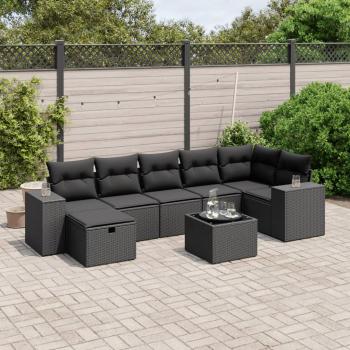 ARDEBO.de - 8-tlg. Garten-Sofagarnitur mit Kissen Schwarz Poly Rattan