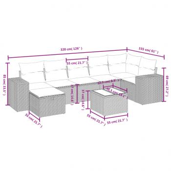 8-tlg. Garten-Sofagarnitur mit Kissen Schwarz Poly Rattan