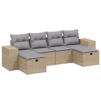 6-tlg. Garten-Sofagarnitur mit Kissen Beige Poly Rattan