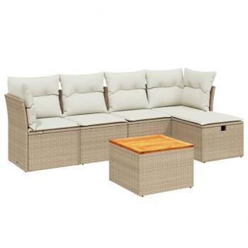 6-tlg. Garten-Sofagarnitur mit Kissen Beige Poly Rattan