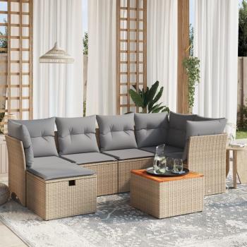 ARDEBO.de - 7-tlg. Garten-Sofagarnitur mit Kissen Beige Poly Rattan