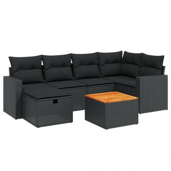 7-tlg. Garten-Sofagarnitur mit Kissen Schwarz Poly Rattan