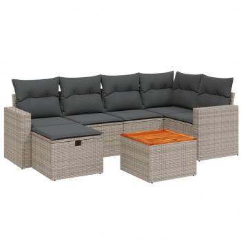 7-tlg. Garten-Sofagarnitur mit Kissen Grau Poly Rattan