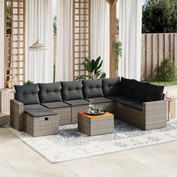 ARDEBO.de - 9-tlg. Garten-Sofagarnitur mit Kissen Grau Poly Rattan