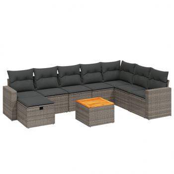 9-tlg. Garten-Sofagarnitur mit Kissen Grau Poly Rattan