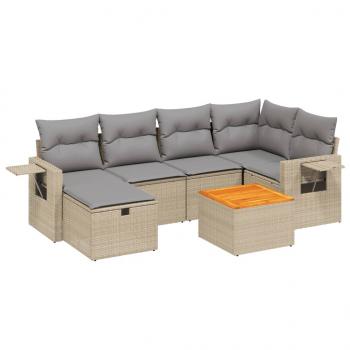 7-tlg. Garten-Sofagarnitur mit Kissen Beige Poly Rattan