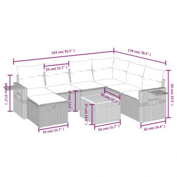 8-tlg. Garten-Sofagarnitur mit Kissen Grau Poly Rattan