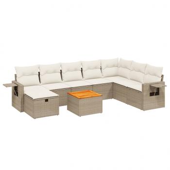 9-tlg. Garten-Sofagarnitur mit Kissen Beige Poly Rattan