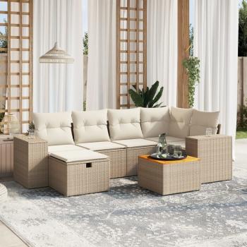 ARDEBO.de - 7-tlg. Garten-Sofagarnitur mit Kissen Beige Poly Rattan