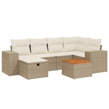 7-tlg. Garten-Sofagarnitur mit Kissen Beige Poly Rattan