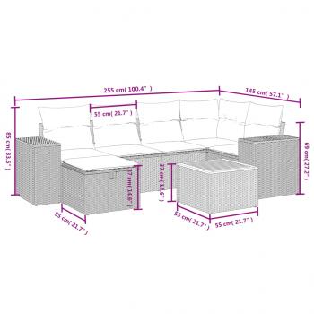 7-tlg. Garten-Sofagarnitur mit Kissen Beige Poly Rattan