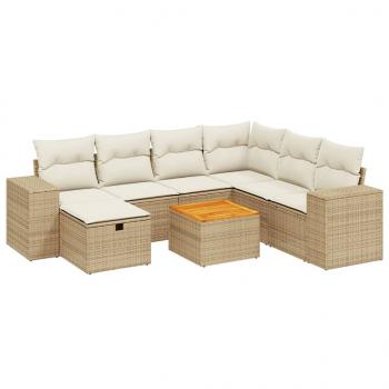 8-tlg. Garten-Sofagarnitur mit Kissen Beige Poly Rattan