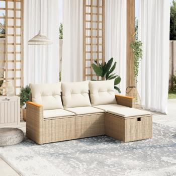 ARDEBO.de - 4-tlg. Garten-Sofagarnitur mit Kissen Beige Poly Rattan