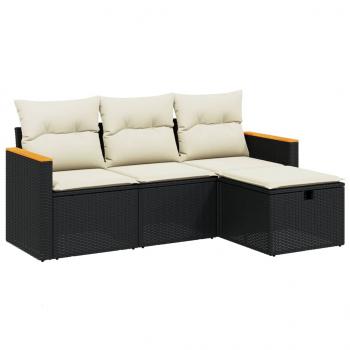 4-tlg. Garten-Sofagarnitur mit Kissen Schwarz Poly Rattan