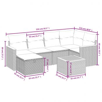 7-tlg. Garten-Sofagarnitur mit Kissen Grau Poly Rattan