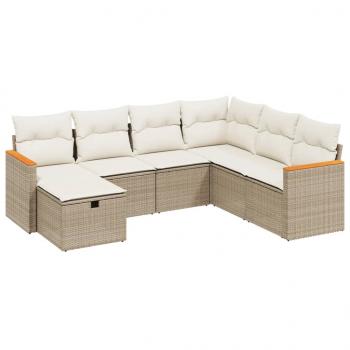 7-tlg. Garten-Sofagarnitur mit Kissen Beige Poly Rattan