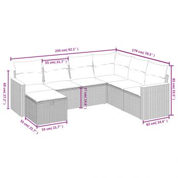 7-tlg. Garten-Sofagarnitur mit Kissen Beige Poly Rattan