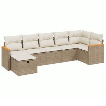 7-tlg. Garten-Sofagarnitur mit Kissen Beige Poly Rattan