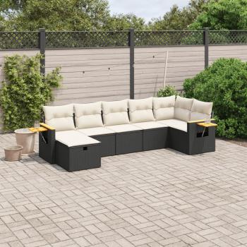 ARDEBO.de - 7-tlg. Garten-Sofagarnitur mit Kissen Schwarz Poly Rattan