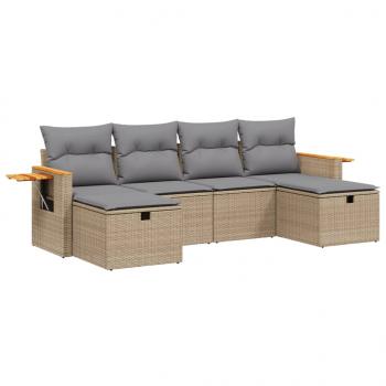 6-tlg. Garten-Sofagarnitur mit Kissen Beige Poly Rattan