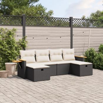 ARDEBO.de - 6-tlg. Garten-Sofagarnitur mit Kissen Schwarz Poly Rattan