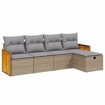 5-tlg. Garten-Sofagarnitur mit Kissen Beige Poly Rattan