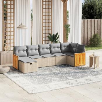 ARDEBO.de - 7-tlg. Garten-Sofagarnitur mit Kissen Beige Poly Rattan