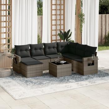 ARDEBO.de - 8-tlg. Garten-Sofagarnitur mit Kissen Grau Poly Rattan