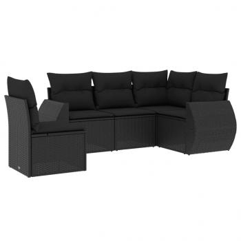 5-tlg. Garten-Sofagarnitur mit Kissen Schwarz Poly Rattan