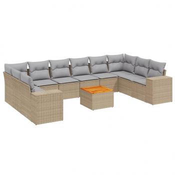 11-tlg. Garten-Sofagarnitur mit Kissen Beige Poly Rattan