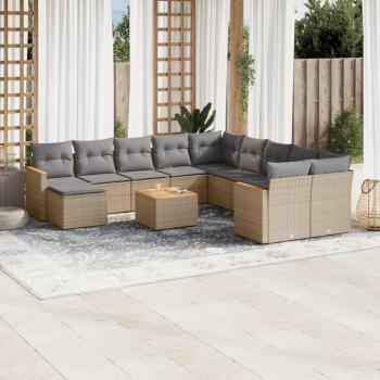 ARDEBO.de - 12-tlg. Garten-Sofagarnitur mit Kissen Beige Poly Rattan