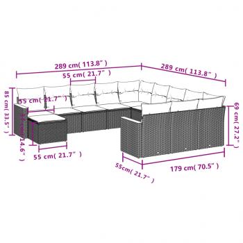 12-tlg. Garten-Sofagarnitur mit Kissen Schwarz Poly Rattan