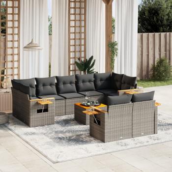 ARDEBO.de - 10-tlg. Garten-Sofagarnitur mit Kissen Grau Poly Rattan