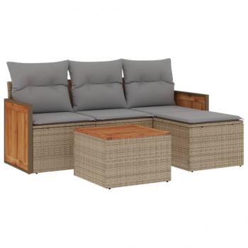 5-tlg. Garten-Sofagarnitur mit Kissen Beige Poly Rattan