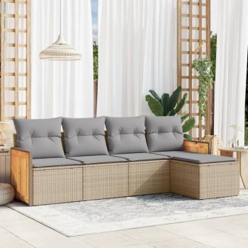 ARDEBO.de - 5-tlg. Garten-Sofagarnitur mit Kissen Beige Poly Rattan