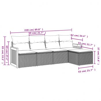 5-tlg. Garten-Sofagarnitur mit Kissen Grau Poly Rattan