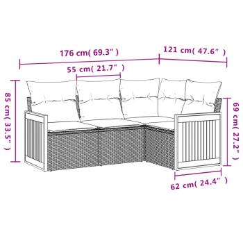 4-tlg. Garten-Sofagarnitur mit Kissen Grau Poly Rattan