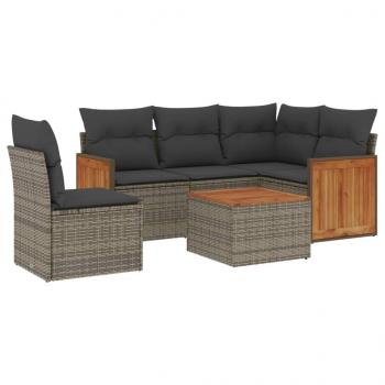 6-tlg. Garten-Sofagarnitur mit Kissen Grau Poly Rattan