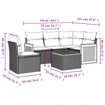 6-tlg. Garten-Sofagarnitur mit Kissen Grau Poly Rattan