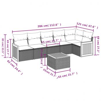 7-tlg. Garten-Sofagarnitur mit Kissen Grau Poly Rattan