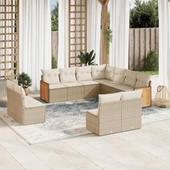 ARDEBO.de - 11-tlg. Garten-Sofagarnitur mit Kissen Beige Poly Rattan