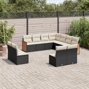 ARDEBO.de - 11-tlg. Garten-Sofagarnitur mit Kissen Schwarz Poly Rattan