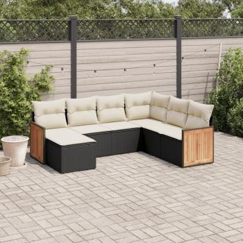 ARDEBO.de - 7-tlg. Garten-Sofagarnitur mit Kissen Schwarz Poly Rattan