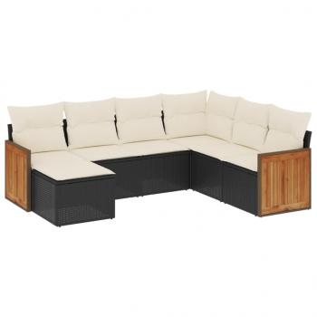 7-tlg. Garten-Sofagarnitur mit Kissen Schwarz Poly Rattan