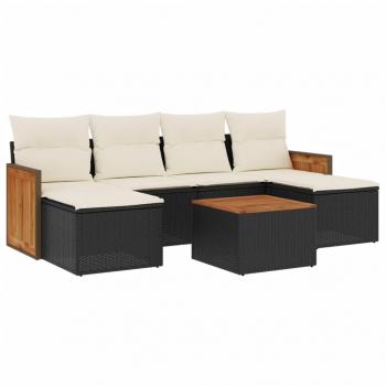 7-tlg. Garten-Sofagarnitur mit Kissen Schwarz Poly Rattan