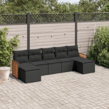 ARDEBO.de - 7-tlg. Garten-Sofagarnitur mit Kissen Schwarz Poly Rattan