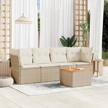 ARDEBO.de - 5-tlg. Garten-Sofagarnitur mit Kissen Beige Poly Rattan