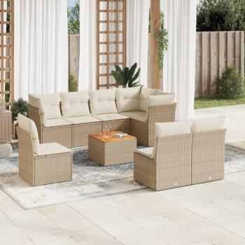 ARDEBO.de - 9-tlg. Garten-Sofagarnitur mit Kissen Beige Poly Rattan