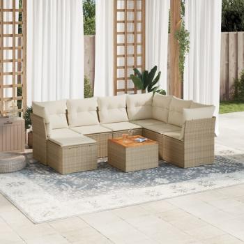 ARDEBO.de - 8-tlg. Garten-Sofagarnitur mit Kissen Beige Poly Rattan