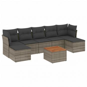 8-tlg. Garten-Sofagarnitur mit Kissen Grau Poly Rattan